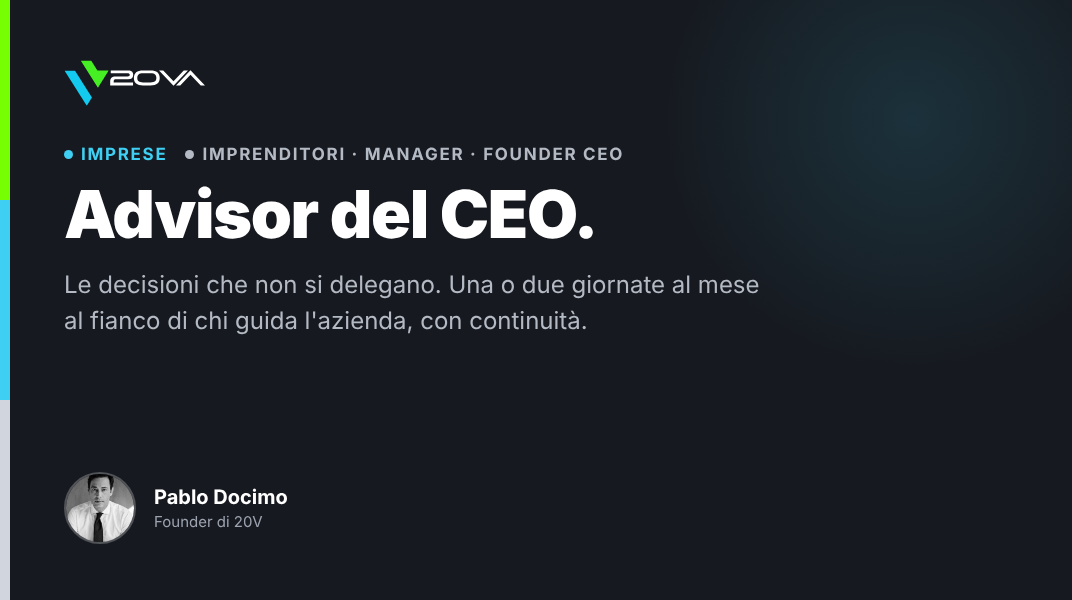 Advisor del CEO, con Pablo Docimo, Founder di 20V